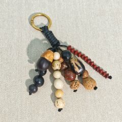 オリジナルレトロリゾートスタイル天然菩提種子ビーズバッグぶら下げ編組ロープバッグペンダントキーホルダー携帯電話チェーン