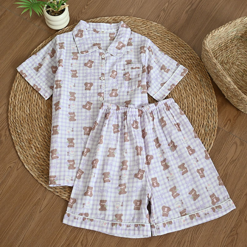 보라색 테디베어 반팔 반바지