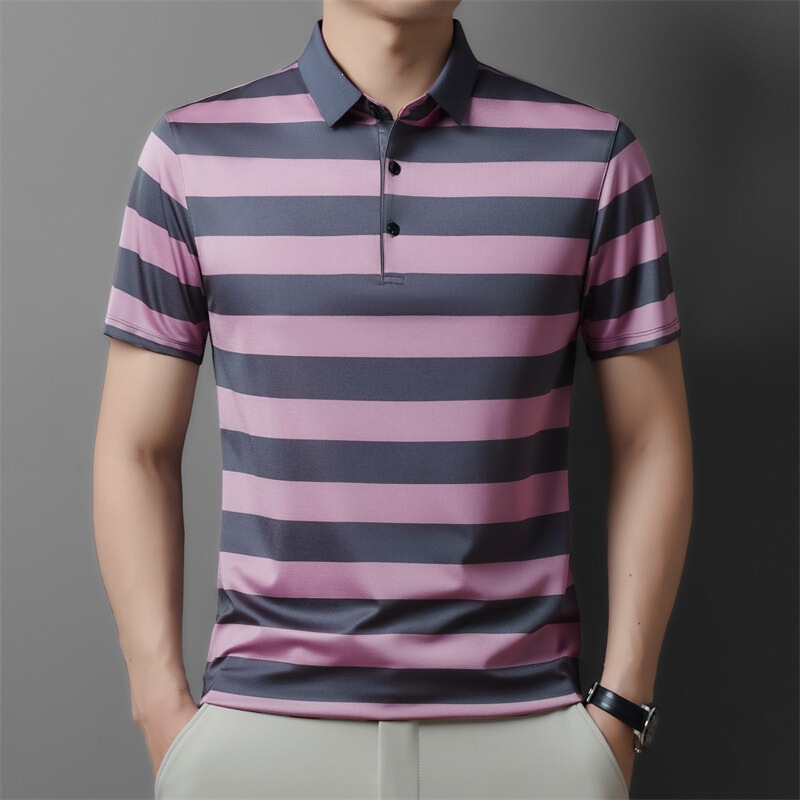 Fashionable Men's Clothing of the Same Style as the Store, High-End Color-Blocking Casual Striped Short-Sleeve T-Shirt, Trendy Classic Versatile Polo Shirt Fashionable Men's Clothing of the Same Style as the Store, High-End Color-Blocking Casual Striped Short-Sleeve T-Shirt, Trendy Classic Versatile Polo Shirt