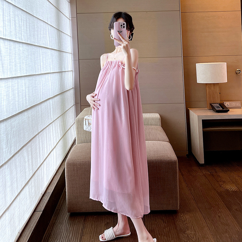 Pregnant Women Temperament Suit Summer New Sunscreen Knitted Sweater with Suspender Skirt Age-reducing Sweet Two-piece Pregnant Women Skirt