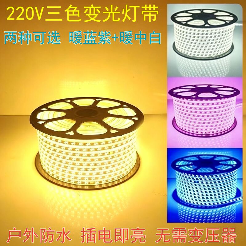 220V High-Voltage Led Strip Light with Three-Color Dimming and Color-Changing Ceiling Atmosphere Decoration Waterproof Linear Light Outdoor Lighting 220V High-Voltage Led Strip Light with Three-Color Dimming and Color-Changing Ceiling Atmosphere Decoration Waterproof Linear Light Outdoor Lighting
