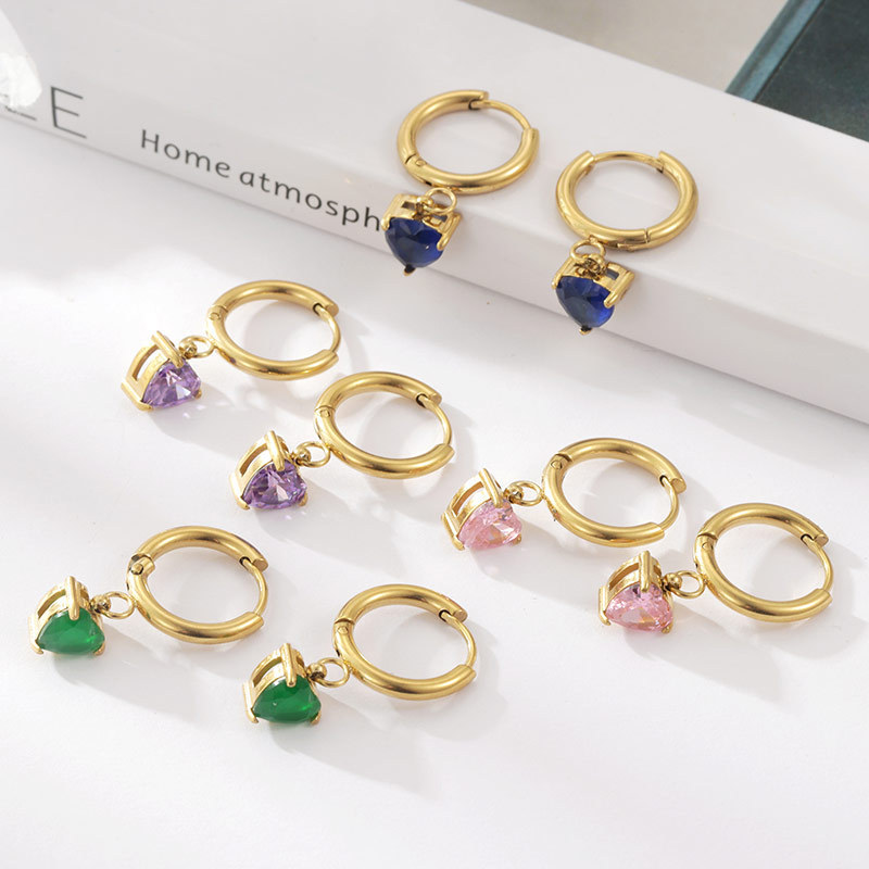 Daily Occasion Stainless Steel Material 1 Pair Simple Style Heart Shape Stainless Steel Inlay Zircon Drop Earrings