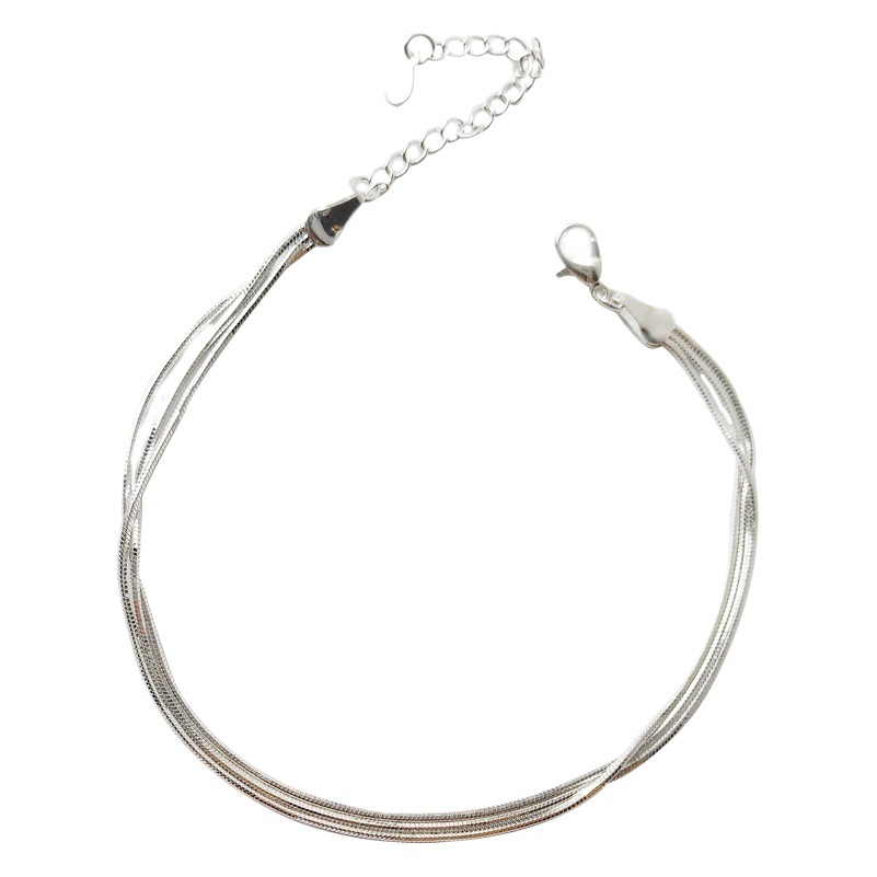 S925 plata esterlina hueso de serpiente tobillera hombres y mujeres personalidad de la moda ins elegante tobillera simple cadena de tobillo de tres capas