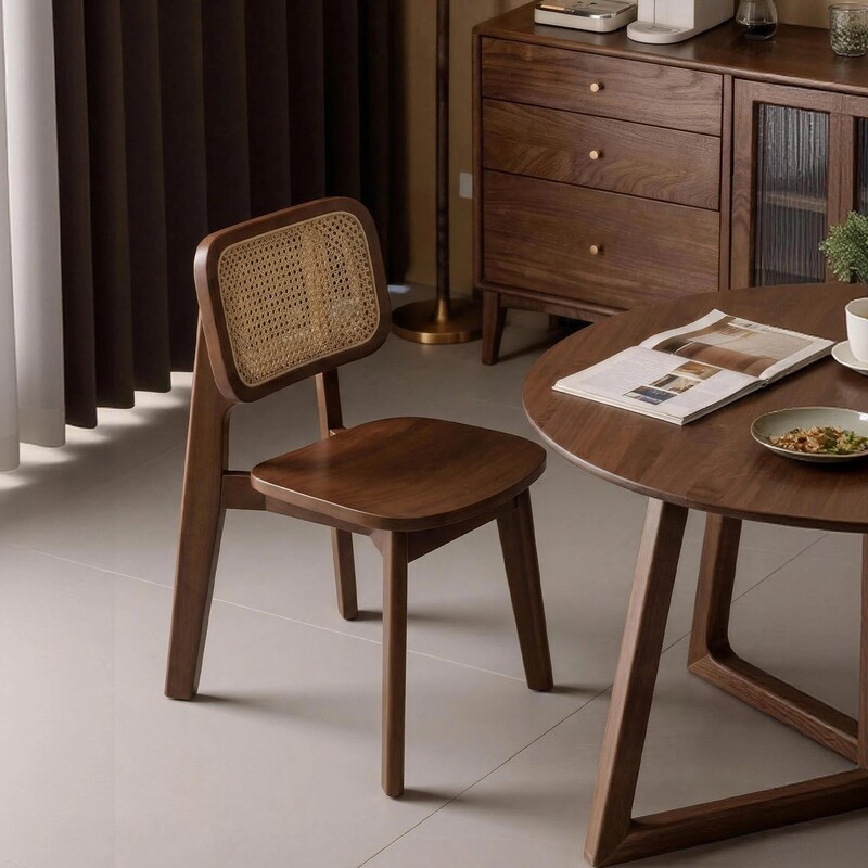 Rattan Dining Chair with a Vintage Style, 2026 New Model, Home-Use Chair with Backrest, Desk Chair, Solid Wood Retro Dining Table Chair, Leisure Stool Rattan Dining Chair with a Vintage Style, 2026 New Model, Home-Use Chair with Backrest, Desk Chair, Solid Wood Retro Dining Table Chair, Leisure Stool