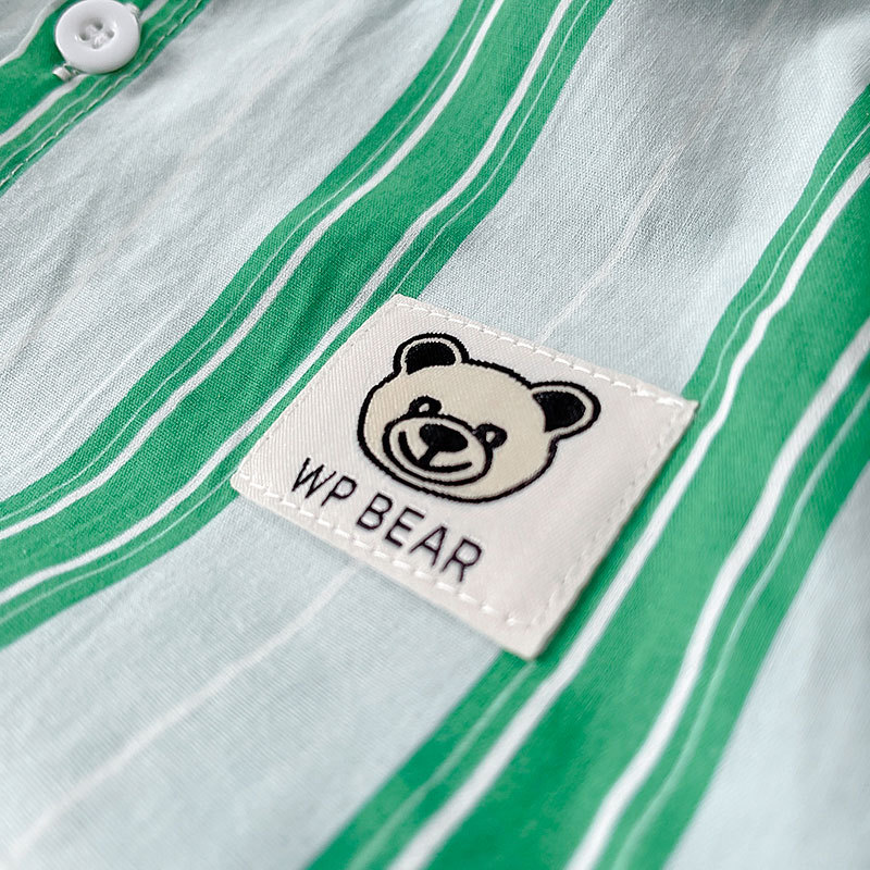 2025 otoño nueva ropa infantil para niños coreanos dibujos animados oso letras camisa chico guapo camisa a rayas abrigo