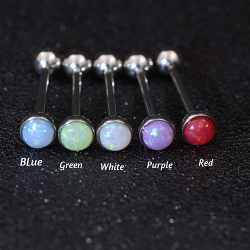 316L stainless steel 1.6*16*7mm Opal tongue ring body piercing jewelry Opal tongue nail