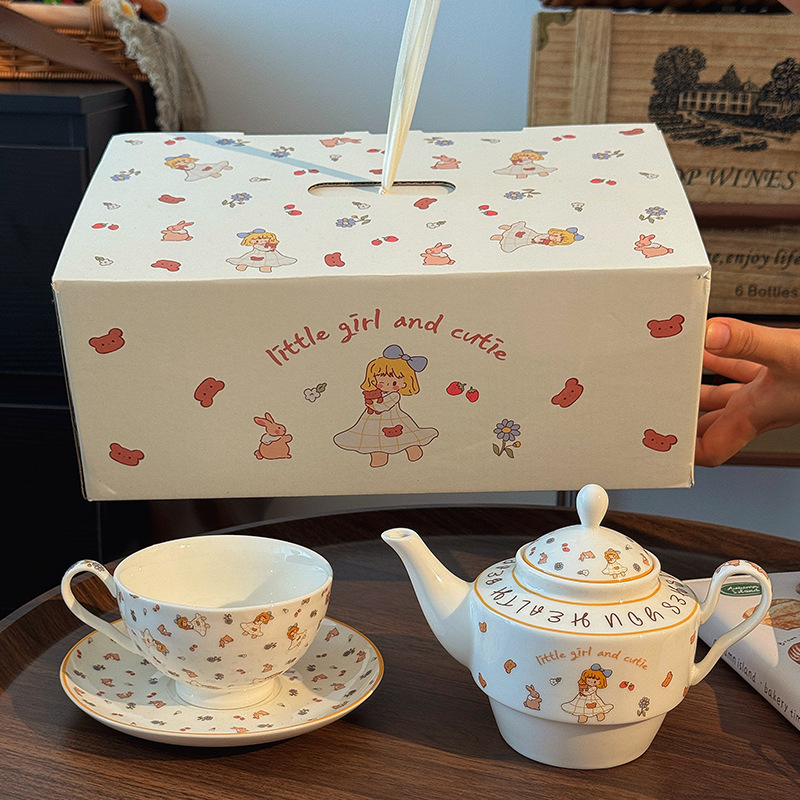 Alice tetera taza de té, plato de té de niñas, regalo de boda, regalo de casa, té de la tarde, caja de regalo