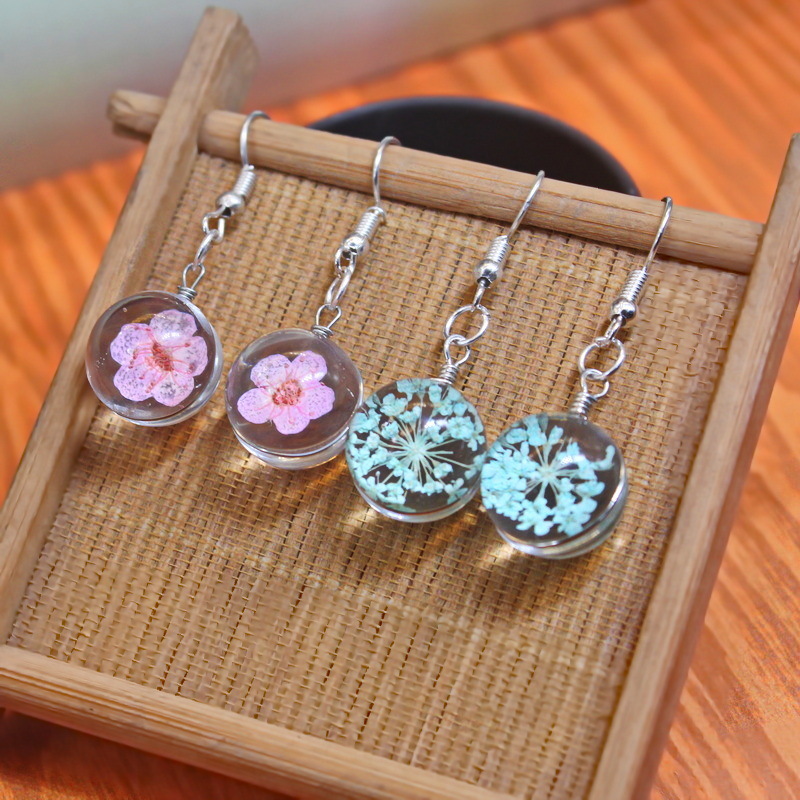Glass, glass Material 1 Pair IG Style Casual Dried Flower Glass Glass Drop Earrings