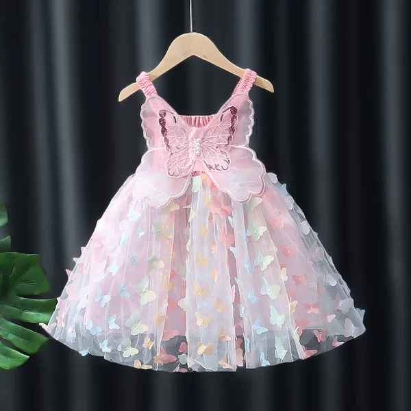 Foreign Trade Cross-border Small and Medium-sized Children's Three-dimensional Butterfly Wings Sling Girls' dress Summer Cool Sleeveless Princess Dress