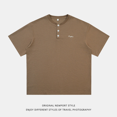 Light Luxury Old Money Texture Waffle-Weave Short-Sleeve T-Shirt for Men, Summer Style – Henry Collar Polo Shirt, 260g, Relaxed-Fit Tee