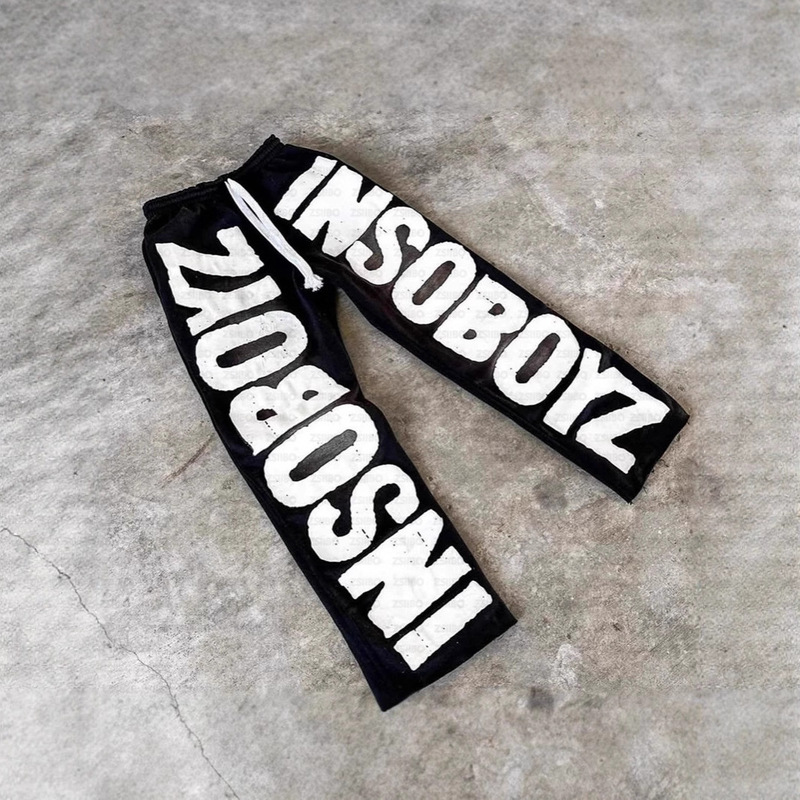 2000S Goth Y2K Hip Hop Rock Letter Print Casual Pants Women Men Loose Straight-Leg Pants Sweatpants