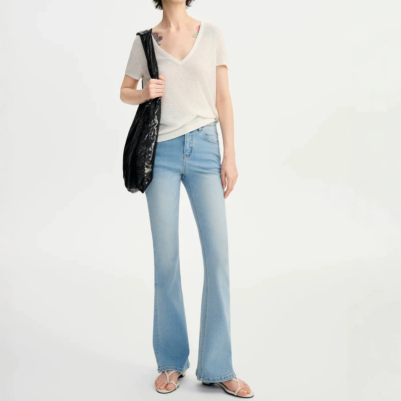 Light Blue Four-Way Stretch Denim Slim Fit Flared Pants, Early Autumn 2026 Collection, Cropped Length, Model 509