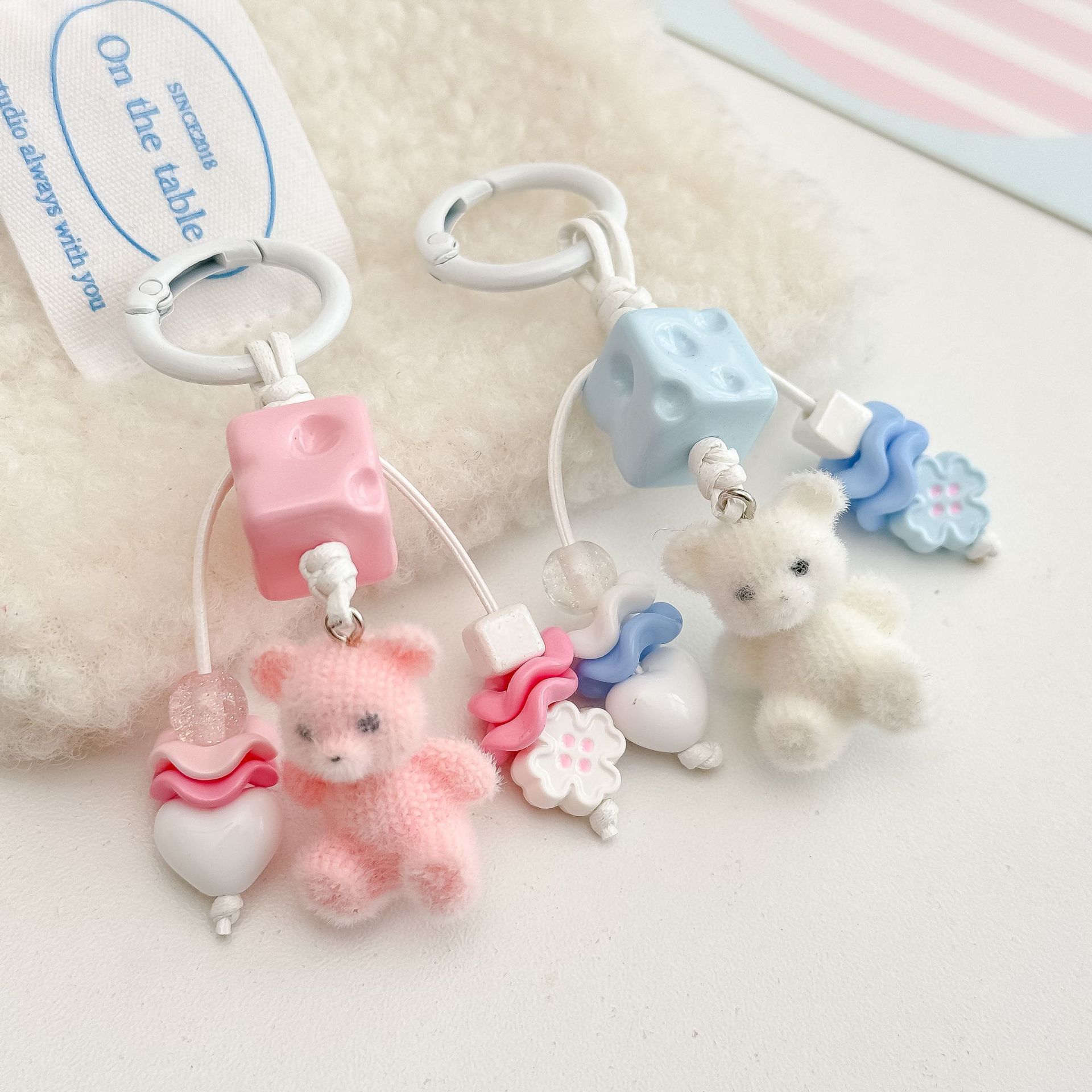 Original Cute Flocked Bear Bag Pendant Cute Girly Heart Phone Chain Cartoon Keychain