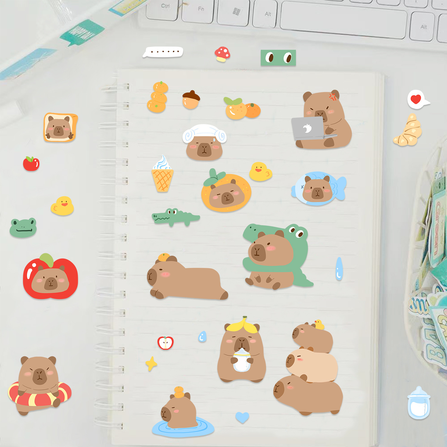 2 hojas en la serie de pegatinas de dibujos animados Kapibara cuentas de mano diy caja de teléfono móvil teclado taza de agua decoración cuentas de mano