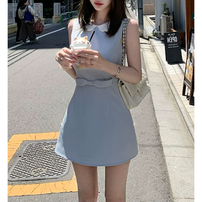 Miss Windsor Tr Twill Suit Material Doll Collar Dress Women's Waist-Cinching Slimming Sleeveless Tank Dress 2026 New