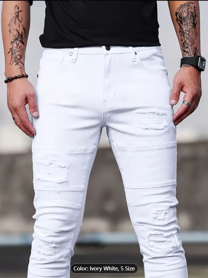 Vaqueros ajustados elásticos de High Street para hombre, vaqueros ajustados casuales, blancos, cómodos, de tela elástica._voghion.com