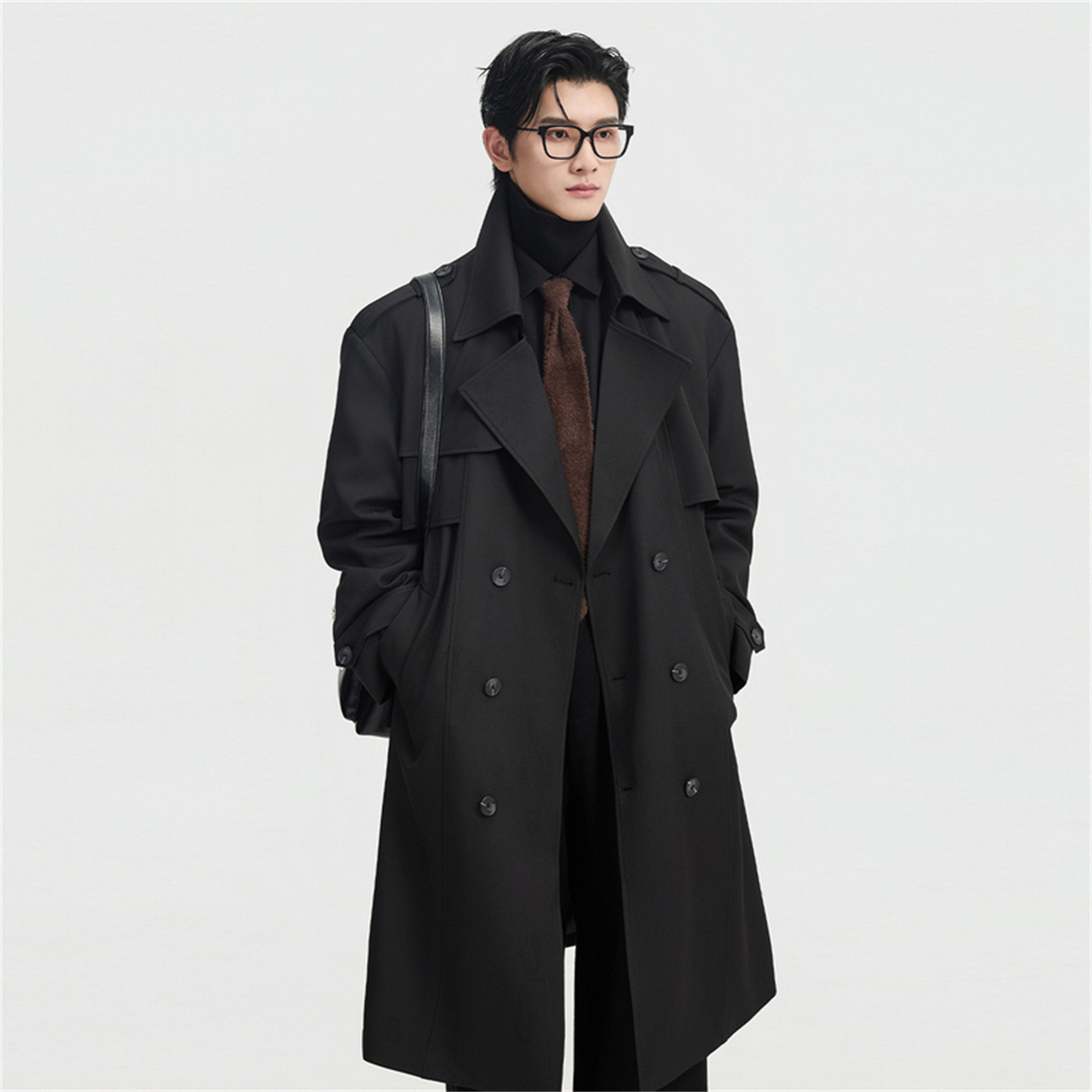 Chaqueta de estilo coreano hombre largo estilo de moda suelta hombre guapo rodilla primavera y otoño nuevo abrigo casual abrigo