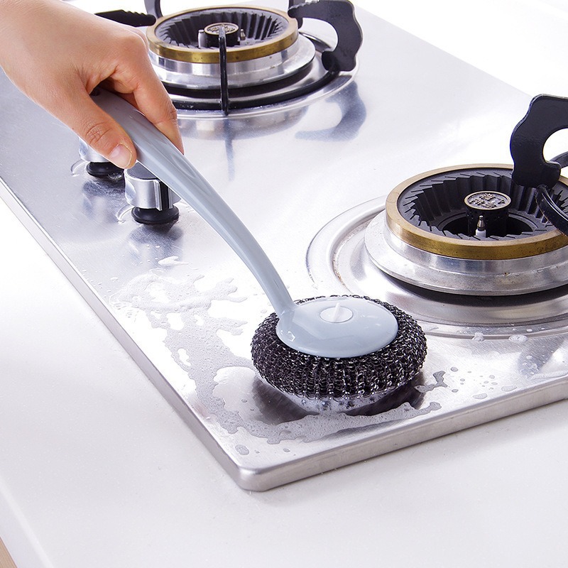 不锈钢不伤锅不掉渣不生锈长柄钢丝球洗锅刷锅球厨房神器清洁家用