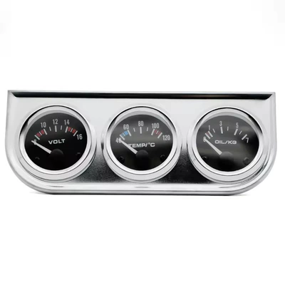 Cross-border bestseller 52mm car modification triple gauge: oil pressure gauge, KG water temperature gauge, C voltage gauge combination instrument 12V (automobile instrument) - black-faced-chrome-frame