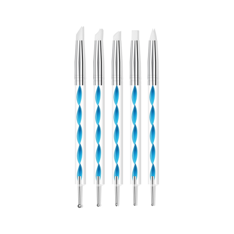 Cruz-frontera especial de 5 piezas de doble cabeza de uñas taladro pluma de silicona pluma grabado talla hueco pluma de silicona taladro pluma