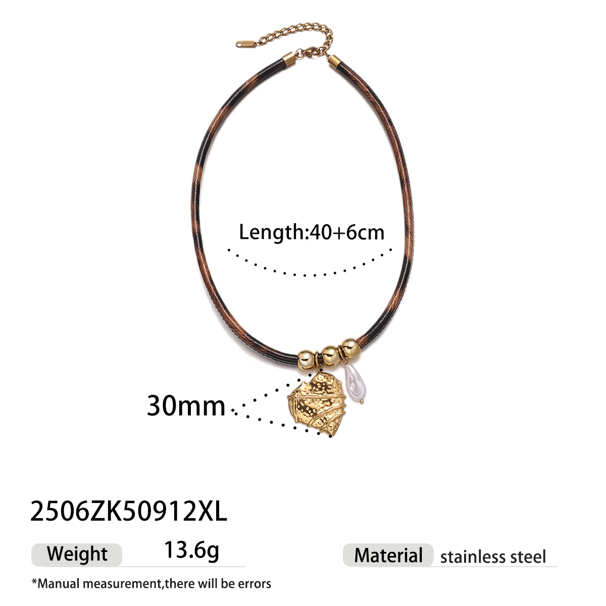 Tena collar de acero inoxidable europeo y americano, lujo ligero, animal de nicho, estampado de leopardo, collar de perlas reales, joyería transfronteriza de acero de titanio femenino