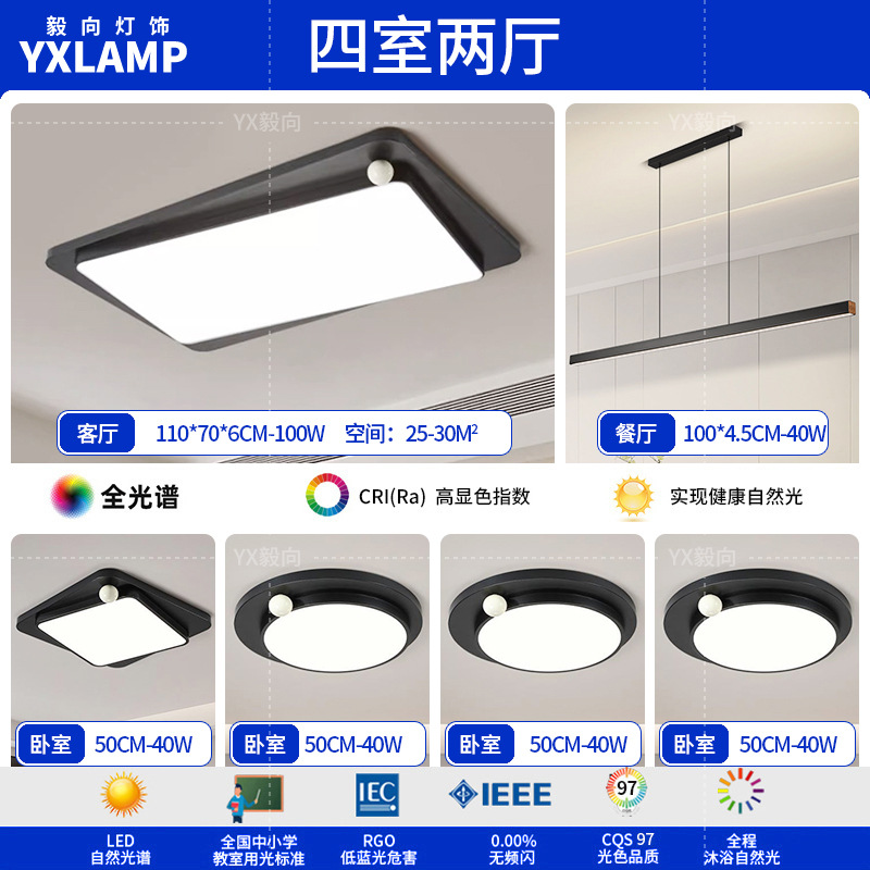 Luz de techo minimalista italiana sala de estar luz principal LED atmósfera creativa simple negro de alto nivel protección de ojos lámpara de dormitorio principal