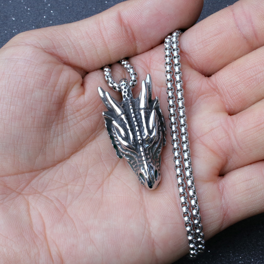 Collana con ciondolo a forma di testa di animale punk da uomo, decorazione con catena a forma di lupo_voghion.com