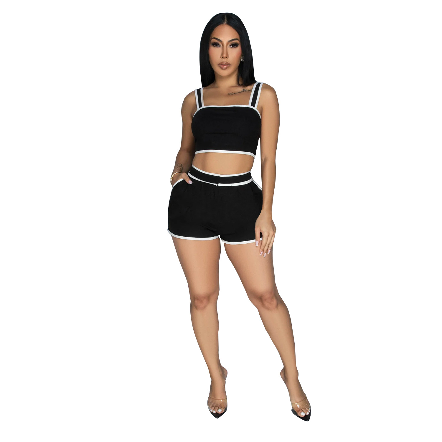 C6966 Aliexpress transfronterizo Amazon estación independiente de moda europea y americana ropa de mujer de color sólido pantalones cortos de dos piezas mujeres