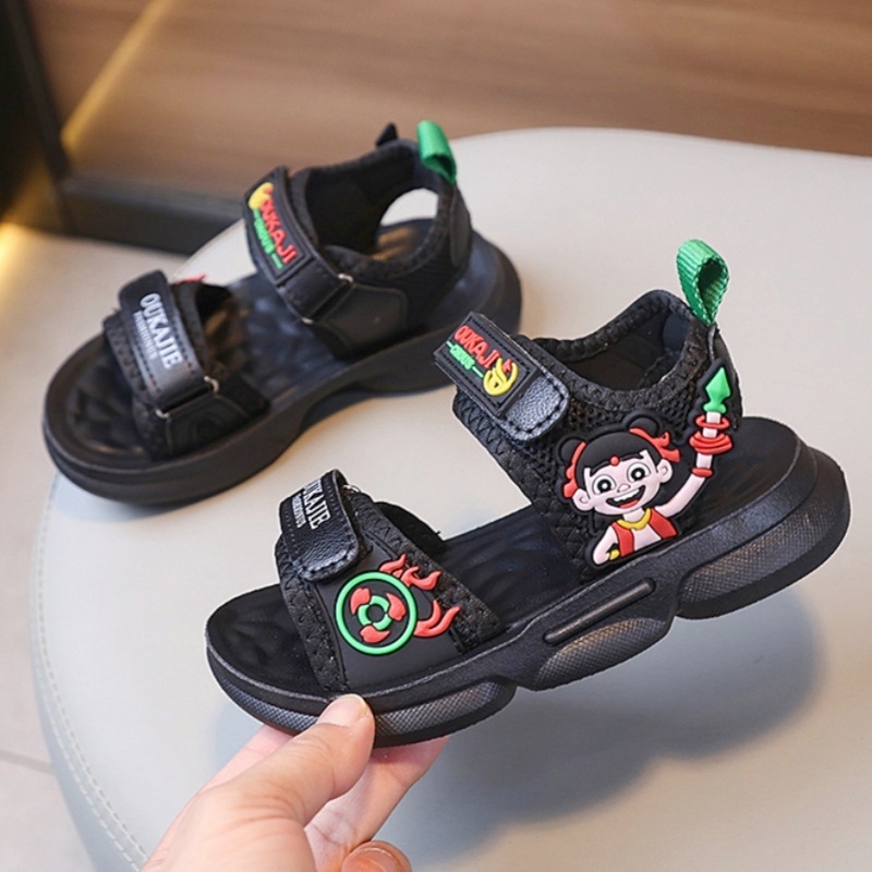 Nezha ボーイズサンダル夏小学生カジュアルビーチシューズ滑り止めソリッドソフトソール中型および大型子供用サンダル|undefined
