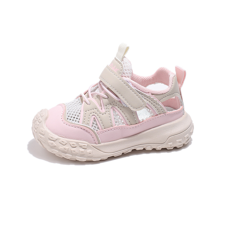 Sandalias deportivas transpirables de malla hueca con punta cerrada y antipatadas para niños y niñas, estilo papá, verano 2025