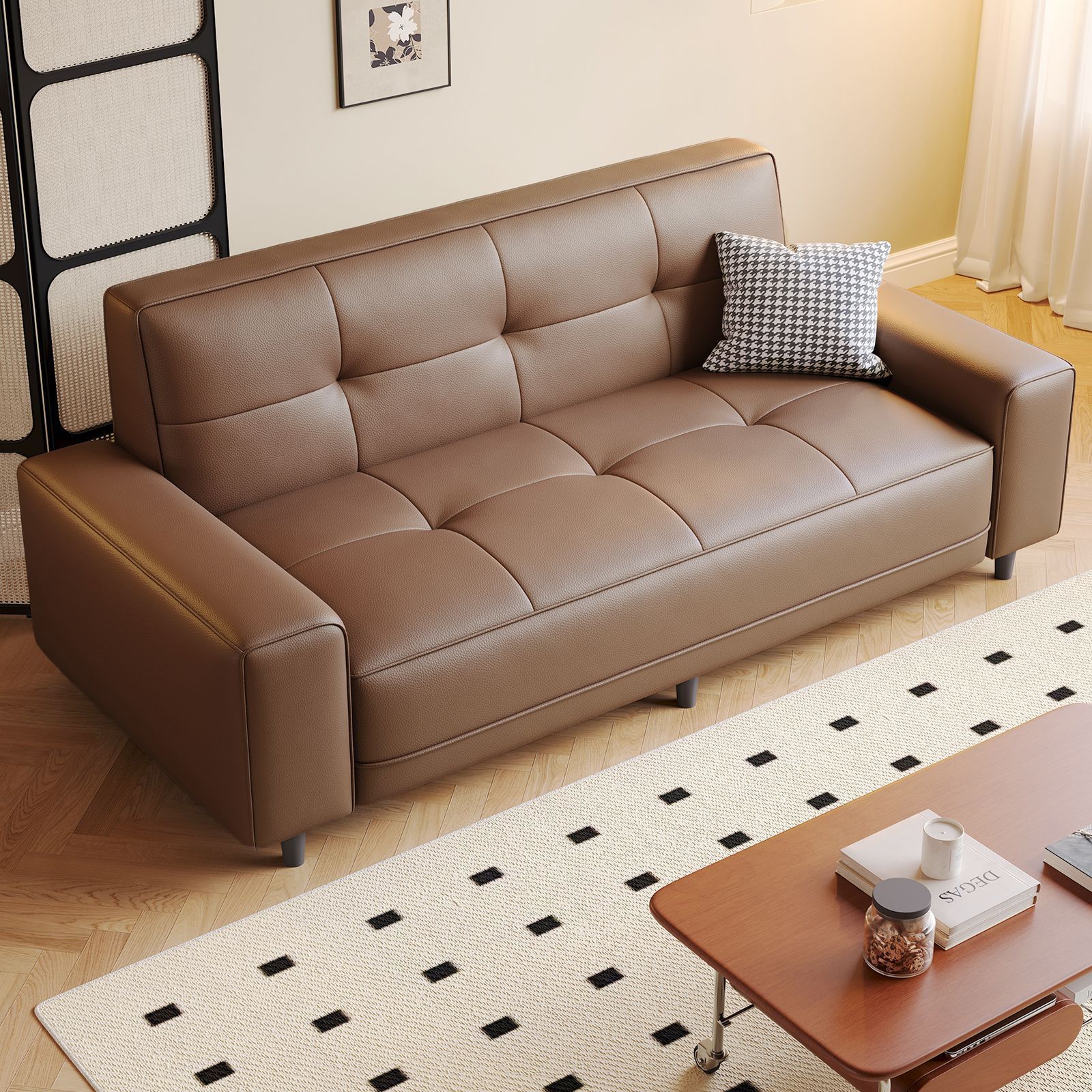 2025 New Cat Scratch Leather Sofa Living Room Small Apartment Simple Straight Row Apartment Rental Shop Office Reception for Three People