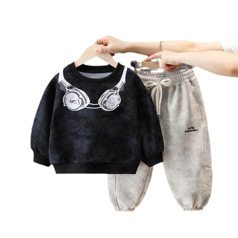 6105 Traje de otoño para niños 2025 nueva ropa para niños suéter de primavera y otoño pantalones deportivos para bebés de dos piezas de moda