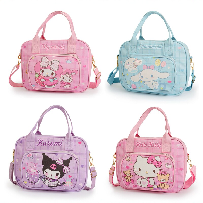 Japanese-Style Cartoon Children's Crossbody Bag Kt My Melody Kuromi Cinnamoroll Leather Large Capacity Storage Tote Bag