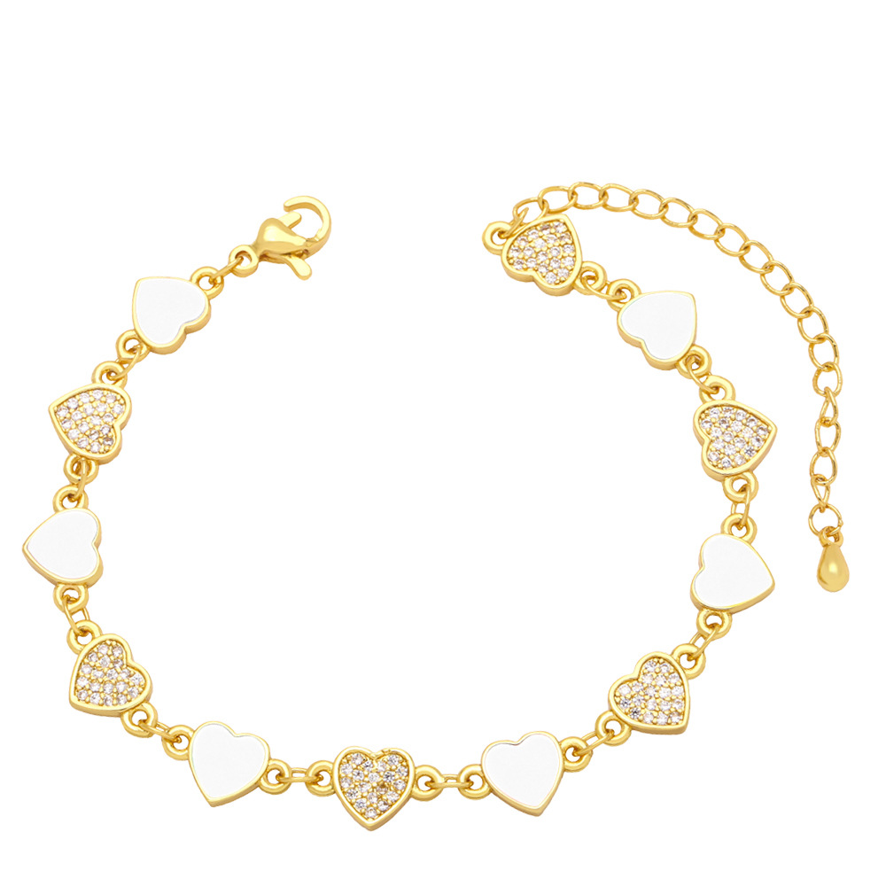 Fashion Copper Heart shape Bracelet Enamel Zircon Copper Bracelets