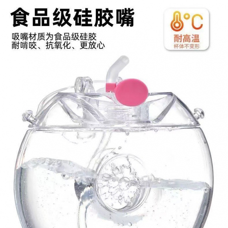 儿童甜甜圈水杯卡通塑料吸管杯幼儿园学生可爱抖音网红水壶防摔杯