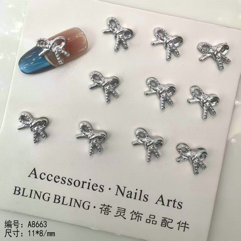 New Alloy Resin Bow Nail Art Jewelry Silver Gold Red Wearable Nail Factory Proofing Material Designer