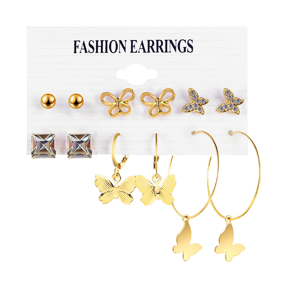 Fashion 1# Geometric Butterfly Snake-shaped Geometric Earrings Set With Rhinestones