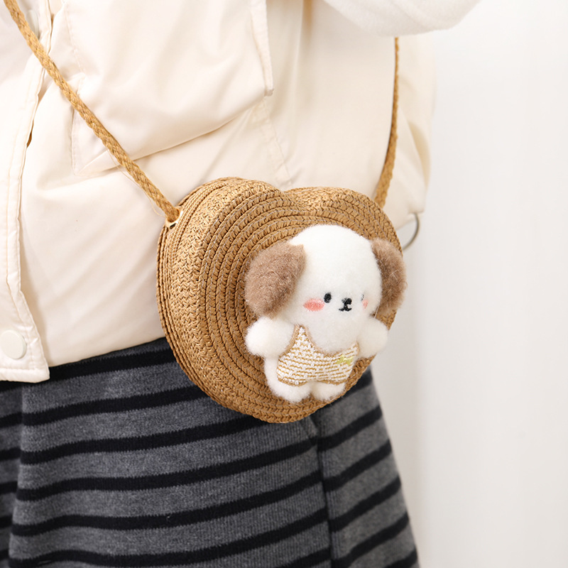 64g Weight Weave Fashion Element Zipper Closure Type Single Shoulder Strap Strap Type Straw Bag Bags Type Casual, Holiday Occasion Straw Material Animal, Cartoon Pattern Spring&Summer Season Kid'S Gender Cute Style Round, Heart-shaped Shape Kid'S Straw Animal Cartoon Cute Weave Round Heart-shaped Zipper Straw Bag 2