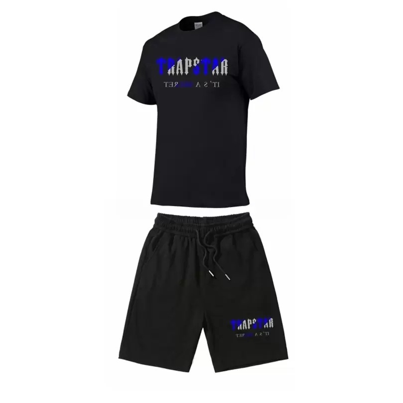 thumbnail for Cotton Short-sleeved 2-piece Summer T-shirt Shorts Set TRAPSTAR Letter Printing Foreign Trade Cross-border Casual Men