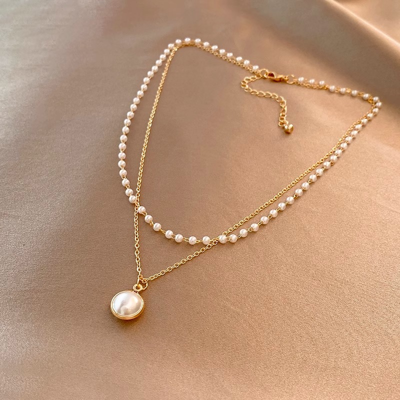 French Designer Double-layer Pearl Necklace Light Luxury High-end Necklace Women's Niche Design Woolen Chain for Women