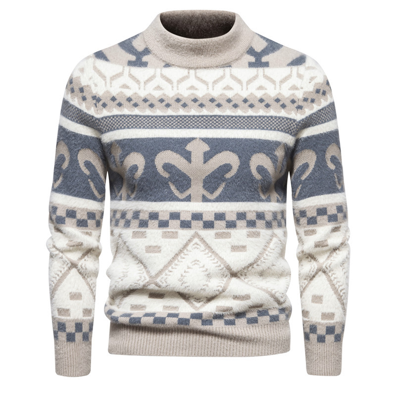 Suéteres para hombre, otoño e invierno, nueva moda, suéteres de cuello redondo estampados, suéteres retro, tops para hombre_voghion.com