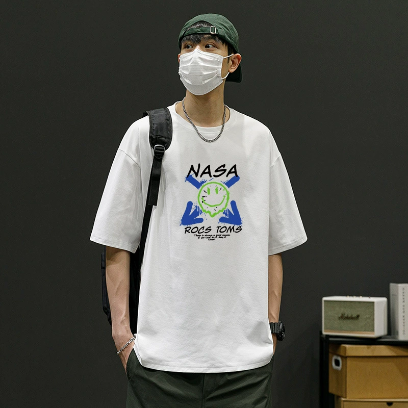 Модная свободная повседневная летняя универсальная мужская футболка с короткими рукавами и принтом