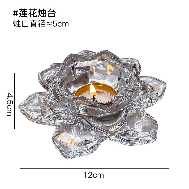 新商品の透明水晶ガラス蓮の花の燭台のろうそくの電気スタンドの蓮の花の明かりの家庭の装飾品の工芸品の置物|undefined