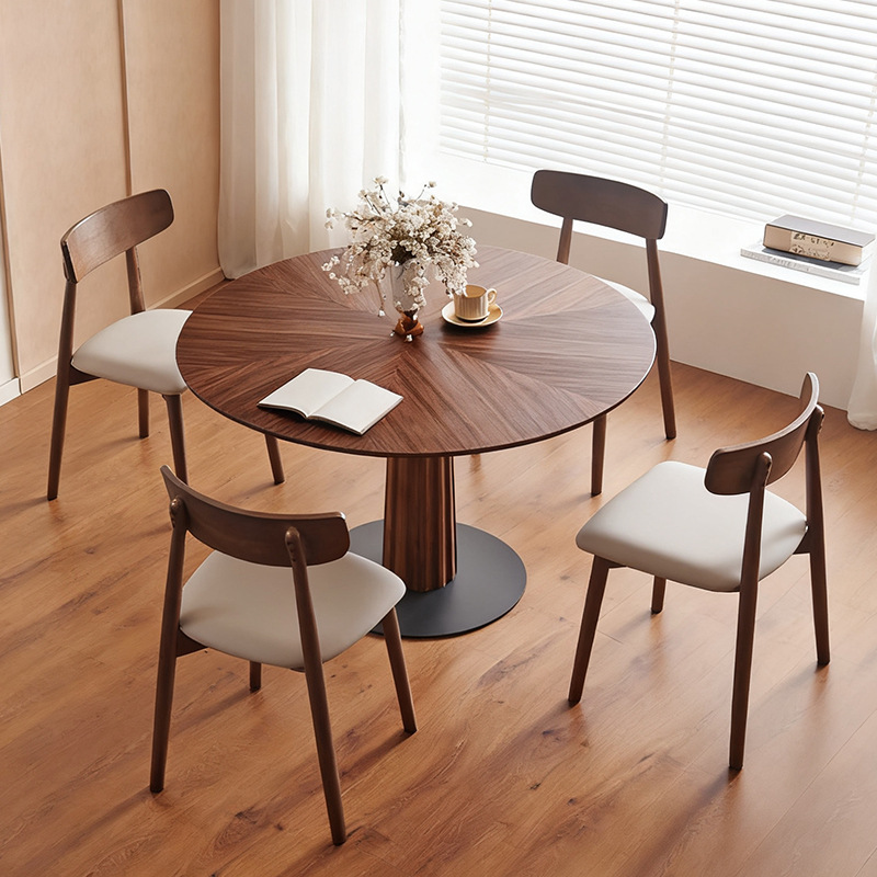 Mesa redonda de madera maciza medieval, mesa redonda de madera de nuez negra, mesa de comedor de sala de estar retrógrada simple, pequeña casa, mesa de comedor