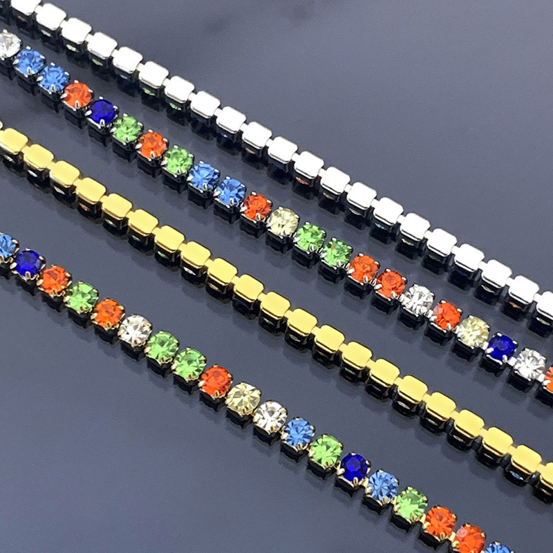 不锈钢真空金彩钻链条密钻配链 DIY项链手链闪钻链外贸时尚钻爪链