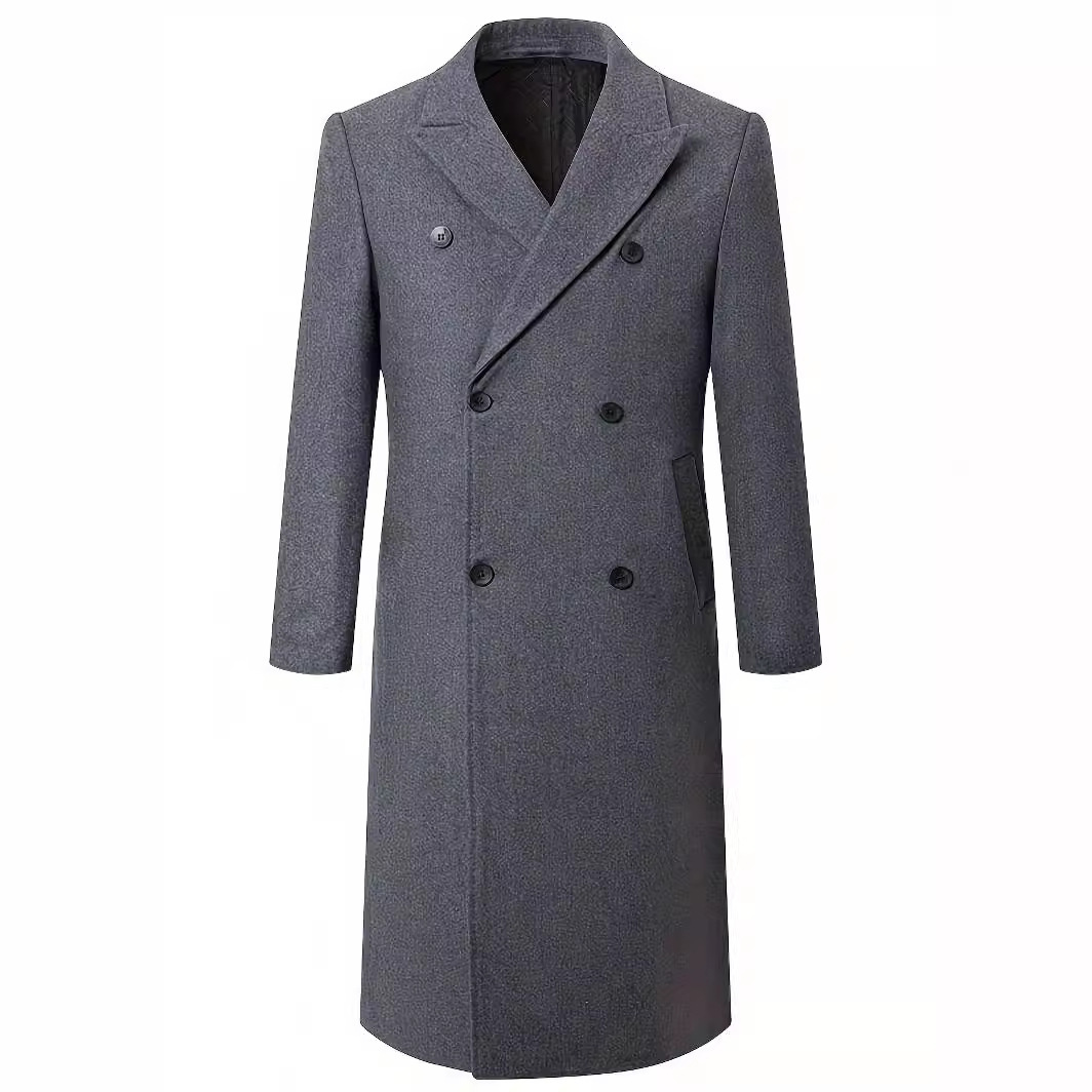 Autumn and winter thick cotton jacket, extra long, over the knee woolen double breasted slim fit trench Men_voghion.com