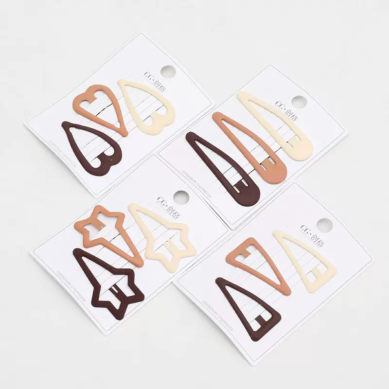 秋冬新款女时尚奶茶色大号3个装发夹BB夹刘海碎发几何形儿童边夹