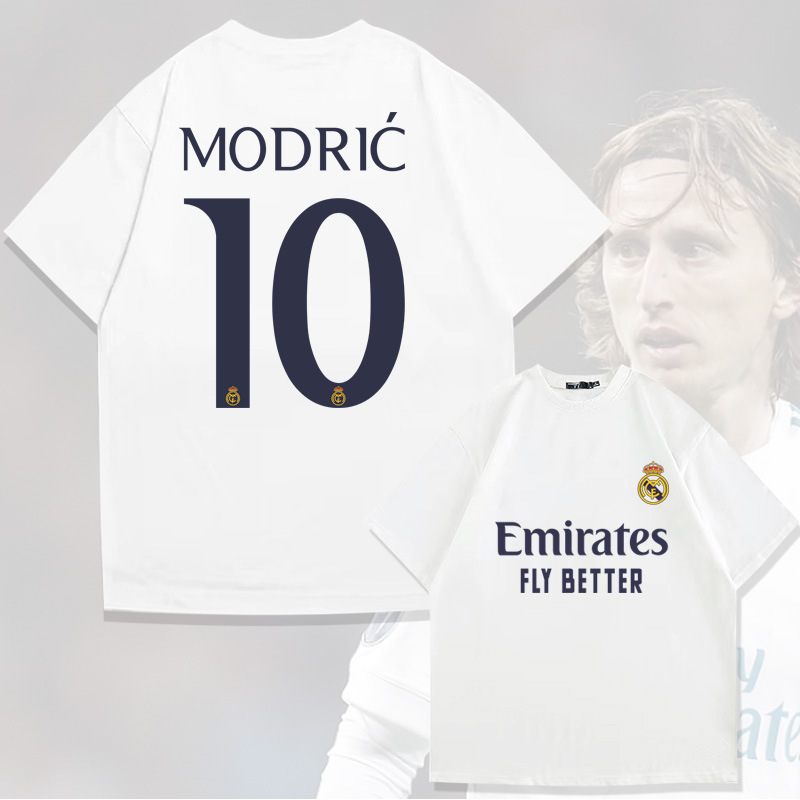 Football Real Madrid Modric No.10 Pure Cotton Short-sleeved T-shirt Men's Summer Fashion Brand Loose Shoulder Half-sleeved Top
