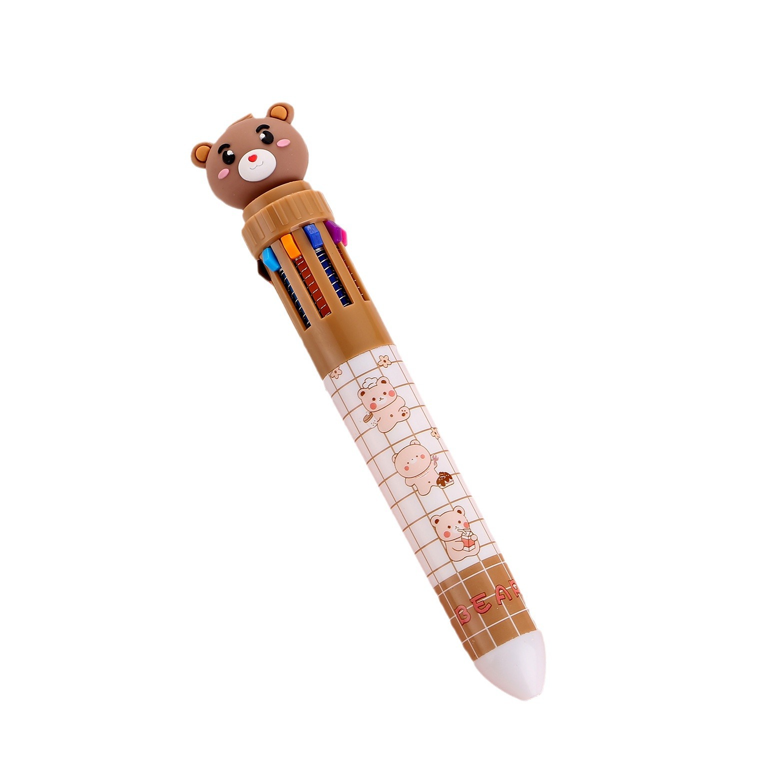 Bolígrafo de diez colores de oso de dibujos animados, bolígrafo multicolor, herramienta de escritura para estudiantes, bolígrafo de diez colores