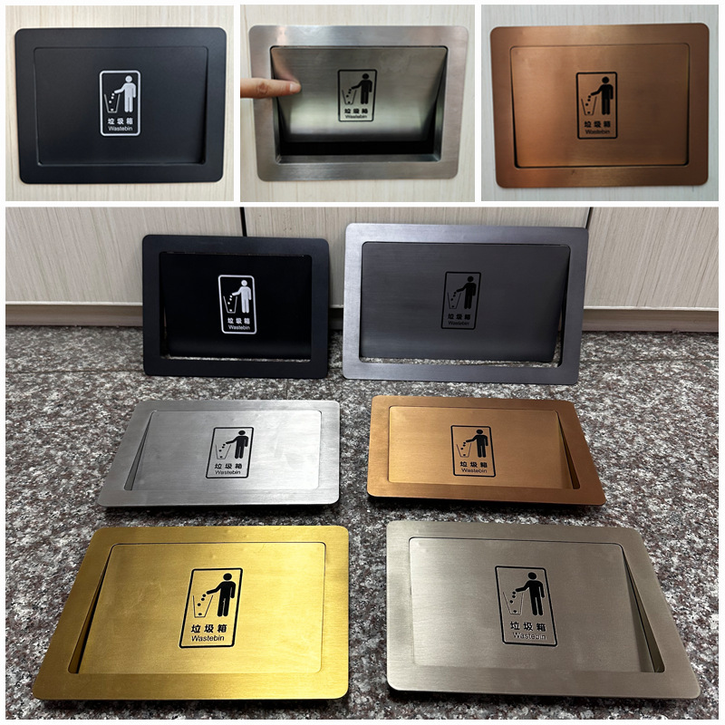 Stainless Steel Push-Lid Side-Opening Embedded Trash Can Lid with Internal Push-Out Opening for Cabinet Sink Hidden Disposal Opening